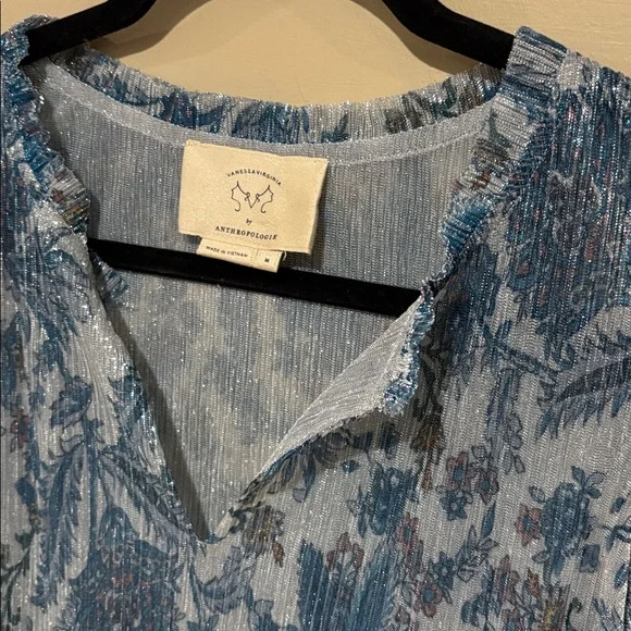 Anthropologie metallic floral pleated top - Picture 2 of 5